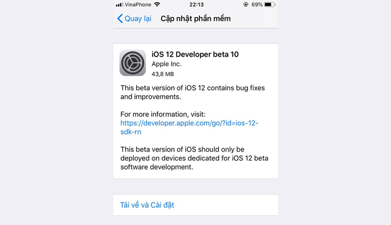 ios 12 beta 10 cập nhật