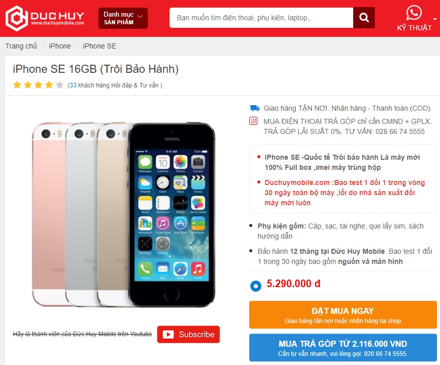 Mua iPhone SE trôi bảo hành giá hơn 5 triệu, uy tín - Đức Huy Mobile - 1