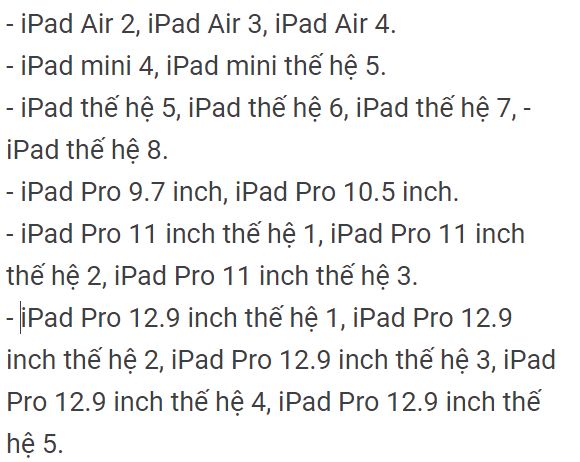 Danh sách iPad được cập nhật iPadOS 15