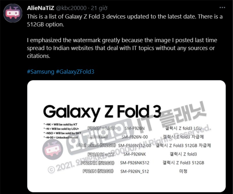 thông tin Galaxy Z Fold 3 5G