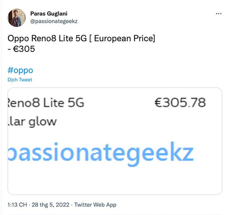 giá OPPO Reno8 Lite