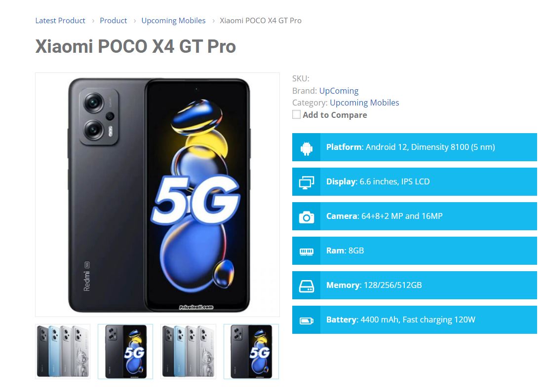 thông số Xiaomi POCO X4 GT Pro