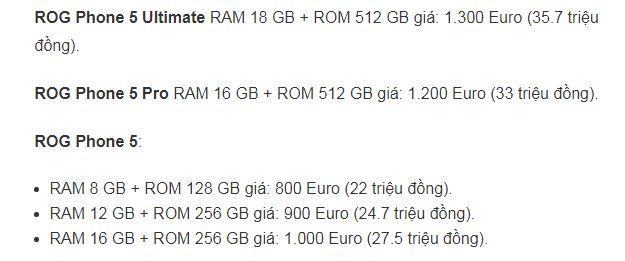 giá ROG Phone 5