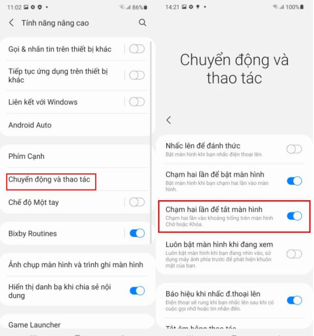Thao tác chạm hai lần tắt màn hình