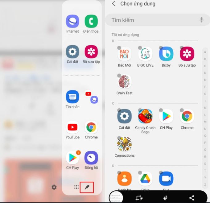 Thêm ứng dựng vào phím cạnh 