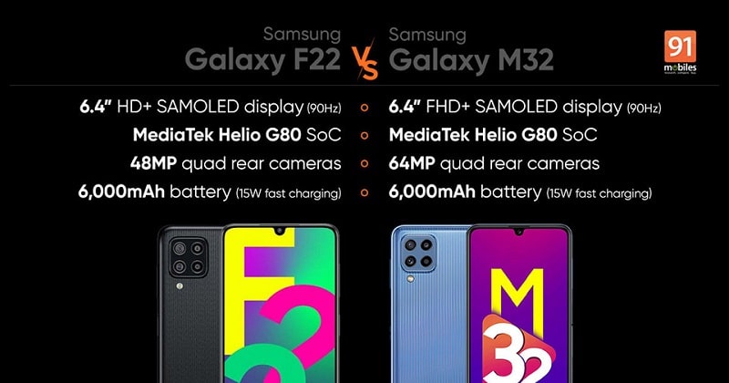 Cấu hình Galaxy F22 vs Galaxy M32 