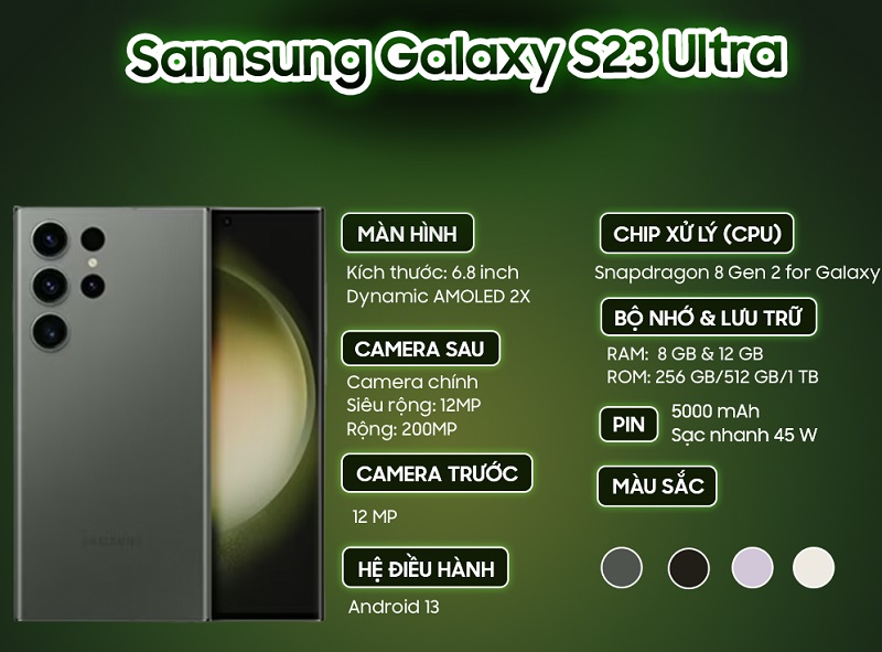 Cấu hình Samsung Galaxy S23 Ultra 5G Màu Độc Quyền