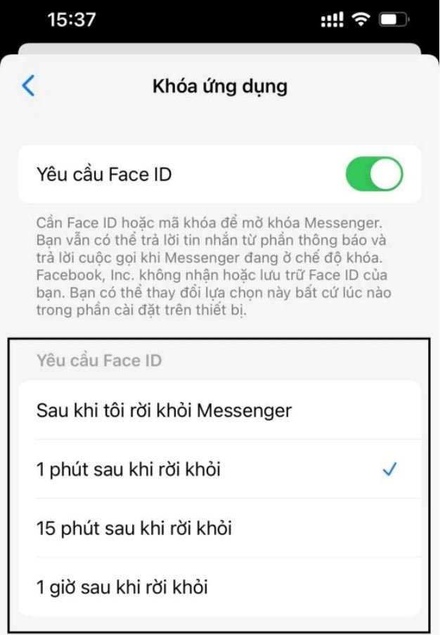 Bước 3 Bật khóa bảo mật ứng dụng Messenger