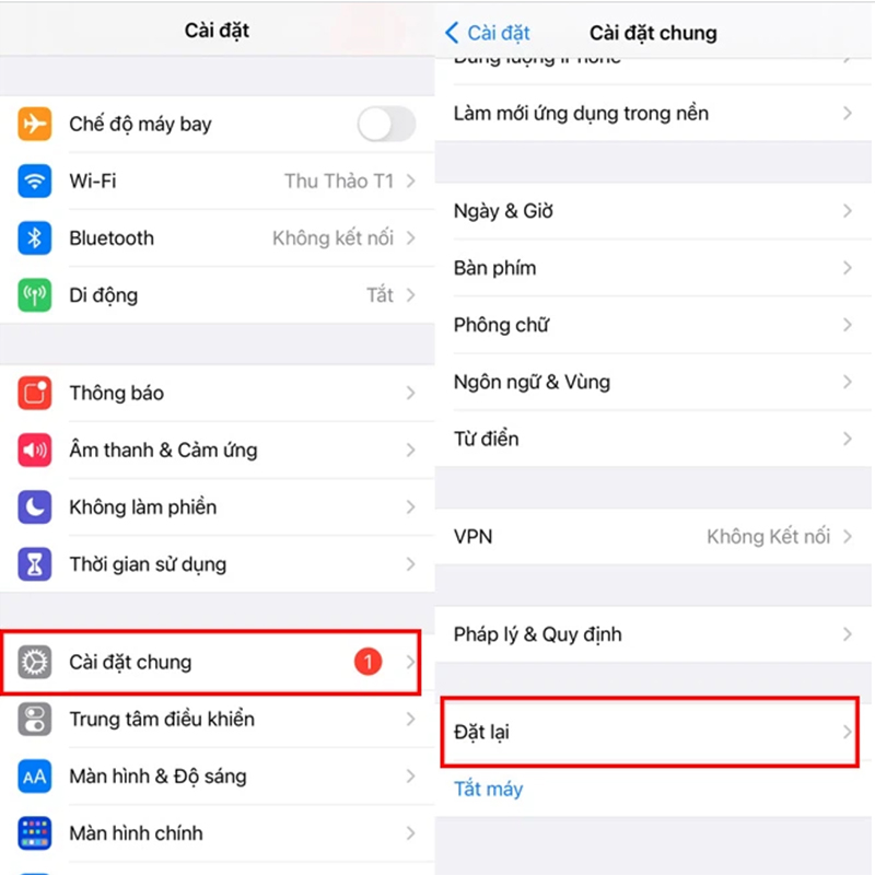 Cài đặt lại mạng trên iPhone