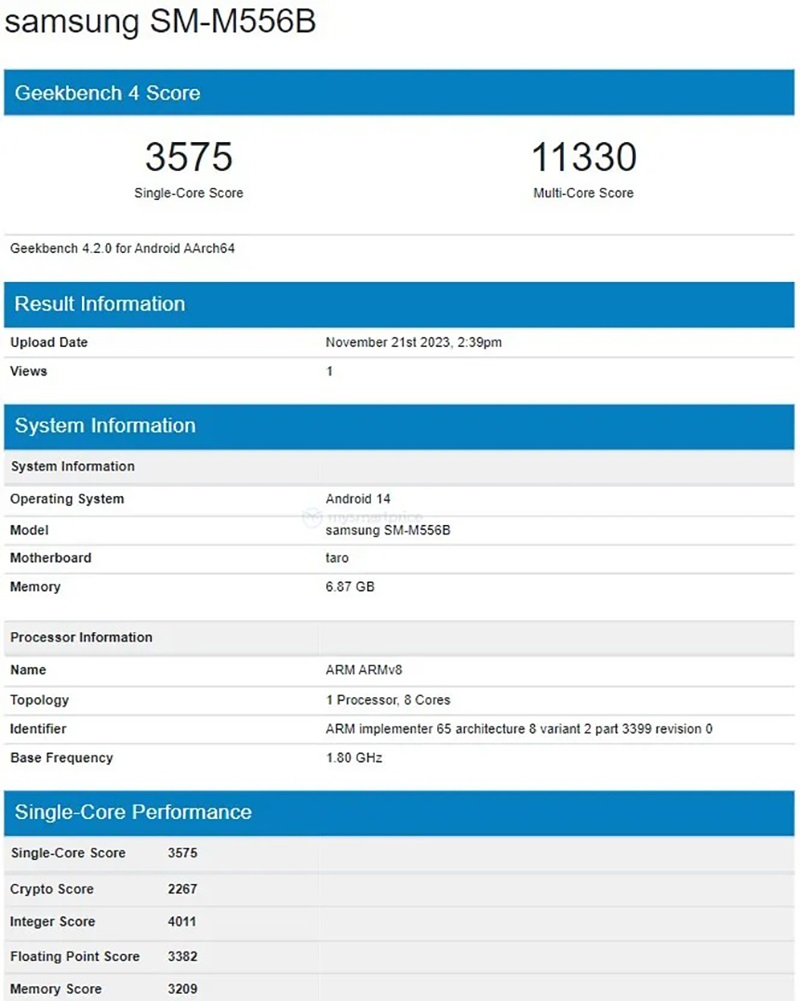 Geekbench Samsung Galaxy M55 5G