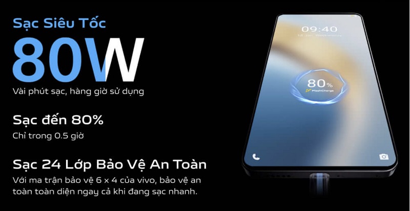 Vivo V40 Lite hỗ trợ sac nhanh 80W siêu tốc