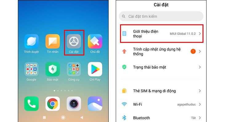 Vào phần Cài đặt > Chọn Giới thiệu điện thoại