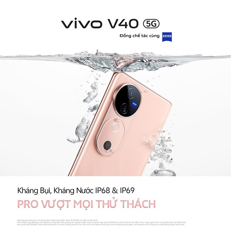 vivo V40 5G có khả năng kháng bụi, nước IP68/ IP69