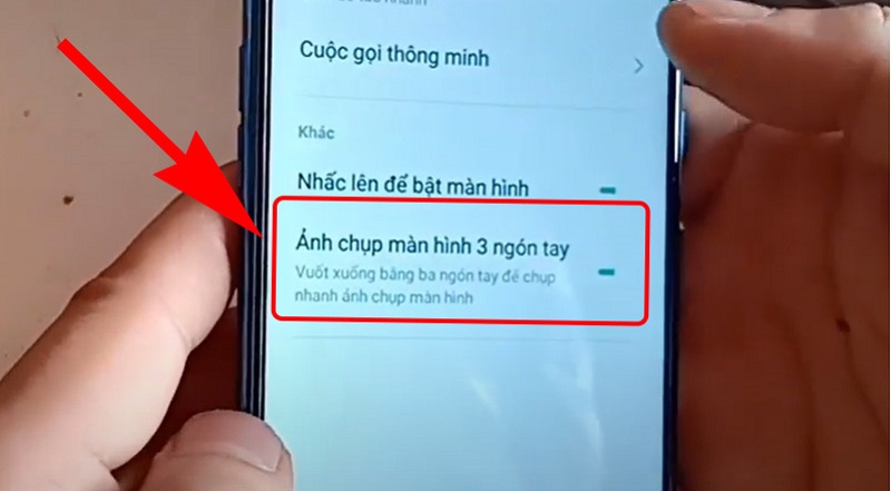 Nhấn chọn vào Ảnh chụp màn hình 3 ngón tay