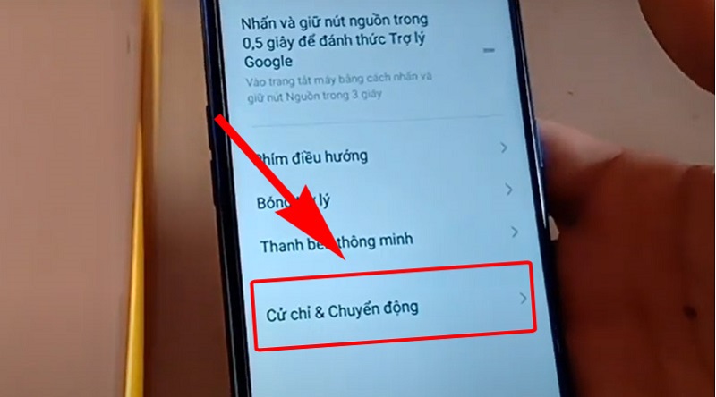 Chọn Cử chỉ & Chuyển động.