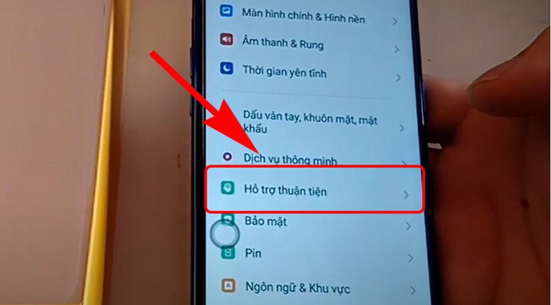 Vào Cài đặt > Chọn Hỗ trợ thuận tiện 