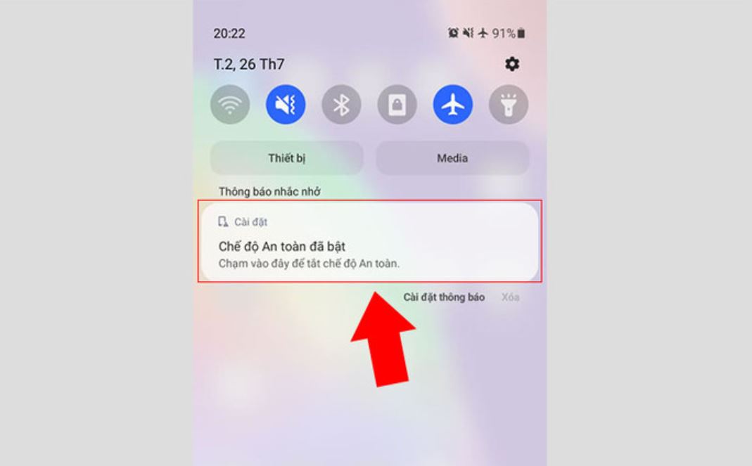 Tắt chế độ an toàn trên Samsung bằng thông báo
