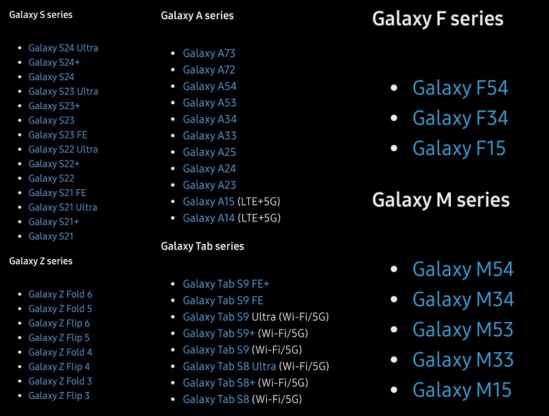 danh sách Samsung được cập nhật lên Android 15