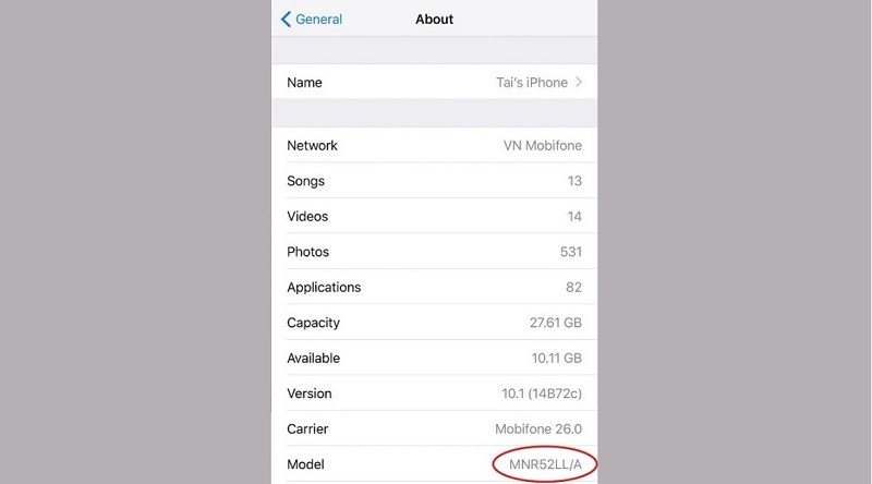 cách xem mã iPhone LL/A