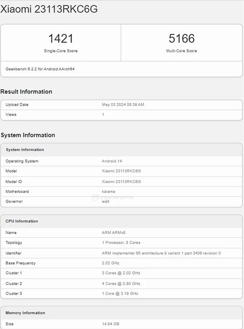 điểm Geekbench của Poco F6 Pro