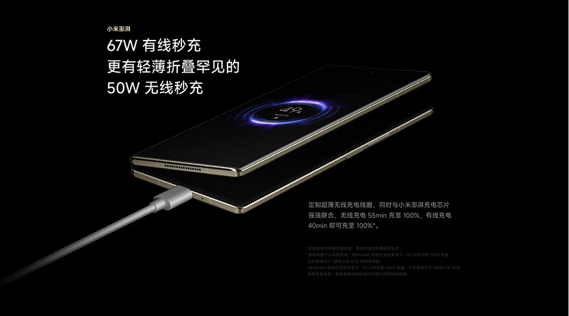 Xiaomi MIX Fold 4 hỗ trợ sạc nhanh có dây 67W 