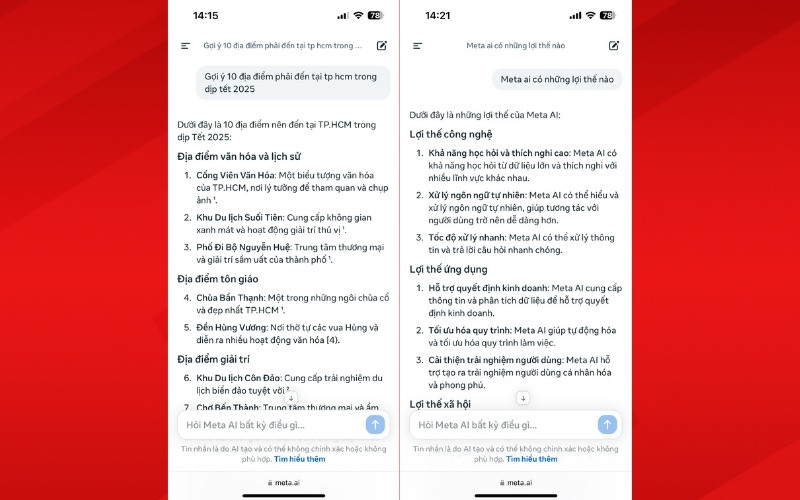 Sử dụng công cụ truy vấn trên Meta AI
