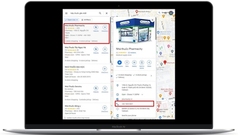Cách tìm số điện thoại của hiệu thuốc gần nhất ở đâu bằng máy tính