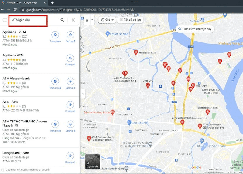 Cách tìm ATM qua máy tính