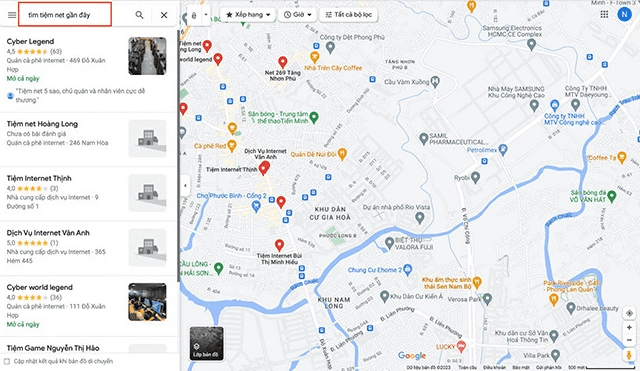 Cách tìm quán net trên Google Maps bằng máy tính
