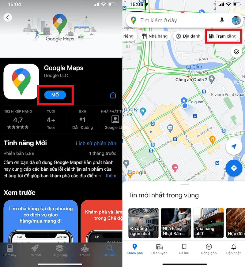 Tìm cây xăng gần nhất bằng Google Maps