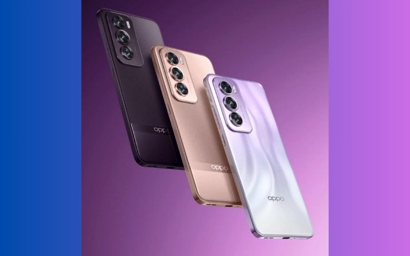 OPPO Reno12 Pro có 3 màu là Đen, Vàng Hồng và Tím pha với Trắng