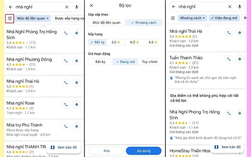 Cách tìm nhà nghỉ gần đây bằng Google Map bước 4