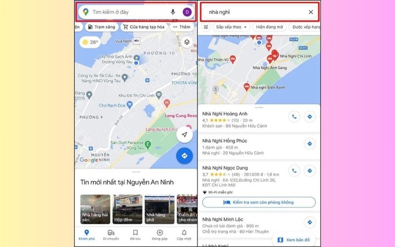 Cách tìm nhà nghỉ gần đây bằng Google Map