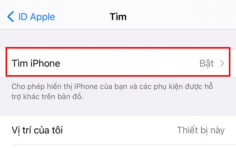 bật mục Tìm iPhone, iPad, iPod