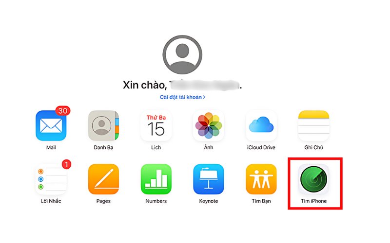 Chọn mục Tìm iPhone