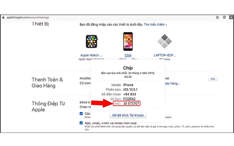 Kiểm tra số seril thông qua tài khoản iCloud