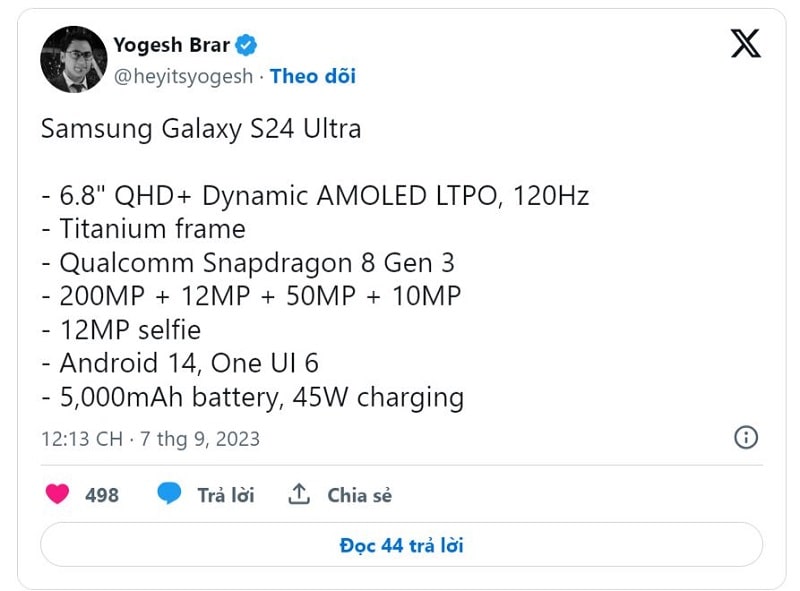 thông số cấu hình Galaxy S24 Ultra 5G