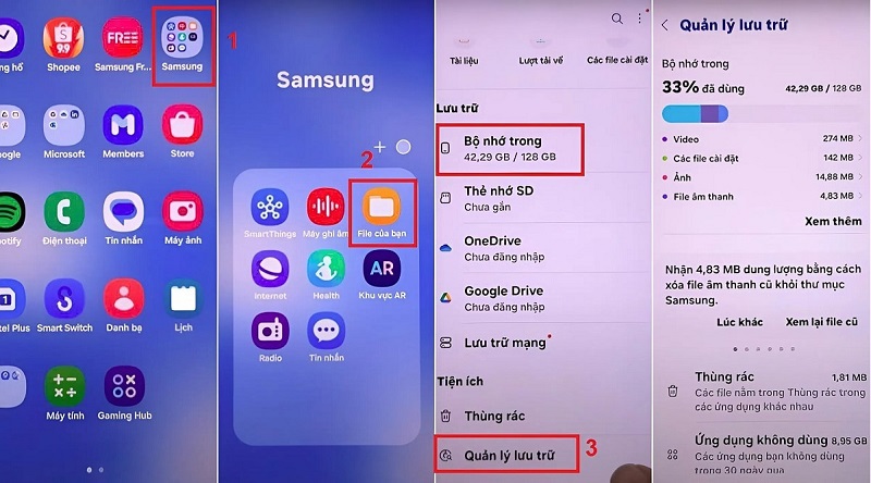 Dùng trình quản lý tập tin để xem dung lượng Samsung