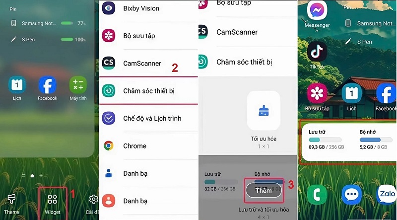 Dùng Widget để kiểm tra dung lượng Samsung