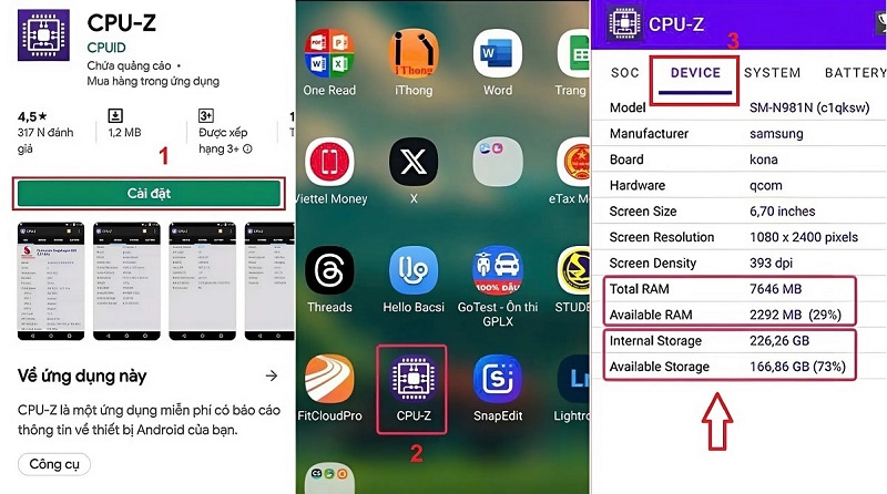 Xem dung lượng Samsung bằng CPU-Z