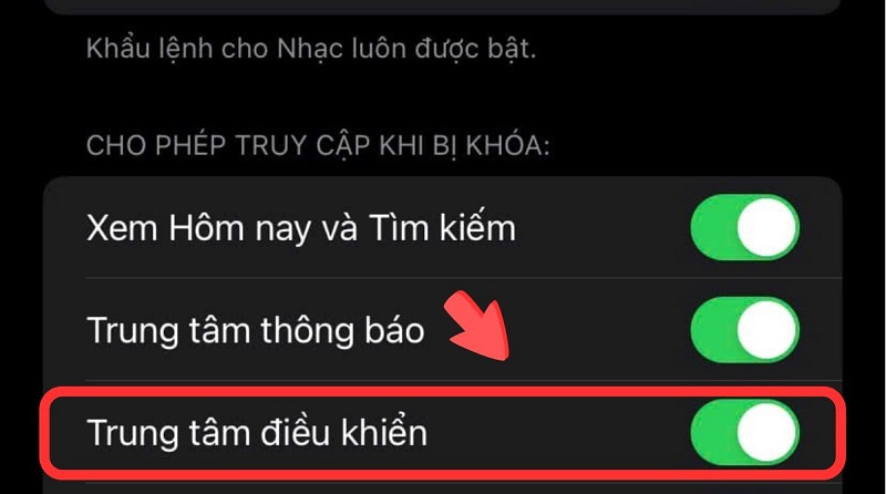 Cách tắt Control Center ở màn hình khóa 