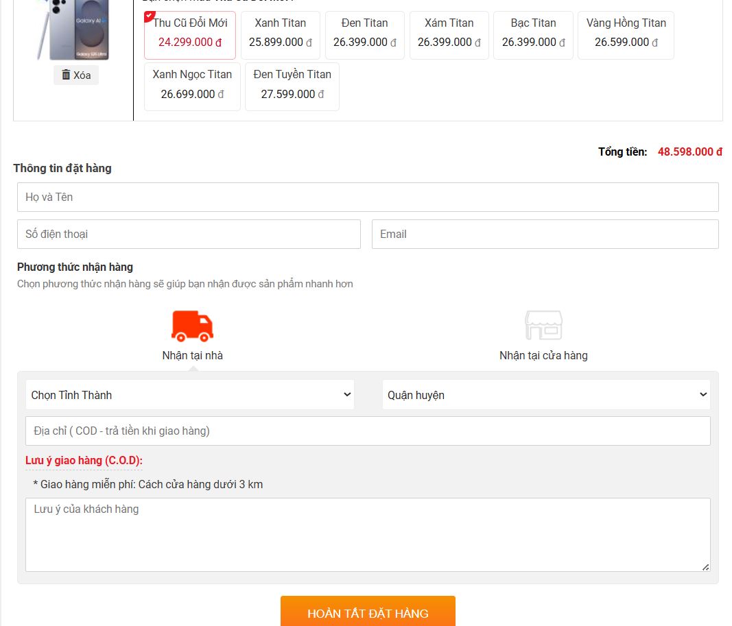điền đầy đủ thông tin, địa chỉ người nhận