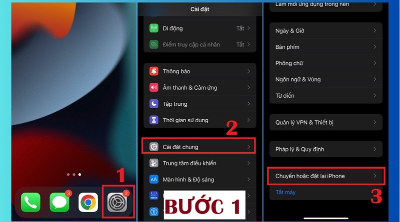 cuộn xuống và nhấn Chuyển hoặc đặt lại iPhone.