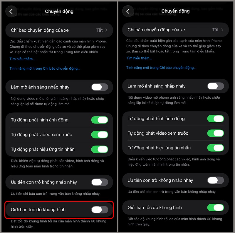 Chọn công tắc Giới hạn tốc độ khung hình 
