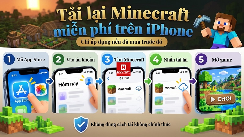 Cách tải Minecraft trên iPhone miễn phí hợp pháp