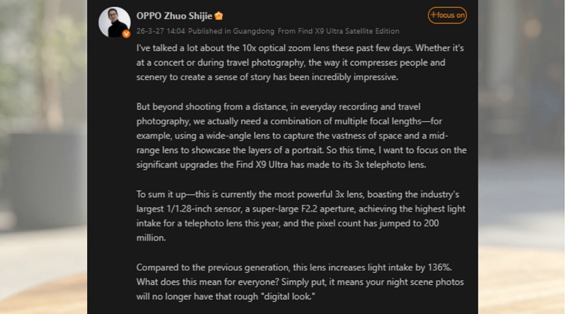 OPPO Find X9 Ultra có camera tele 3x