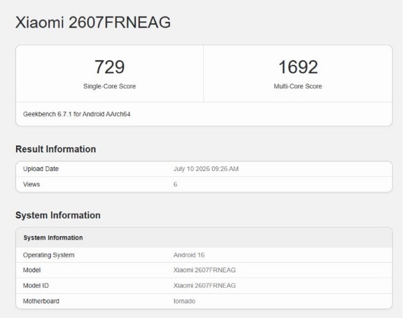 Redmi 17C 5G được thử nghiệm hiệu năng trên Geekbench