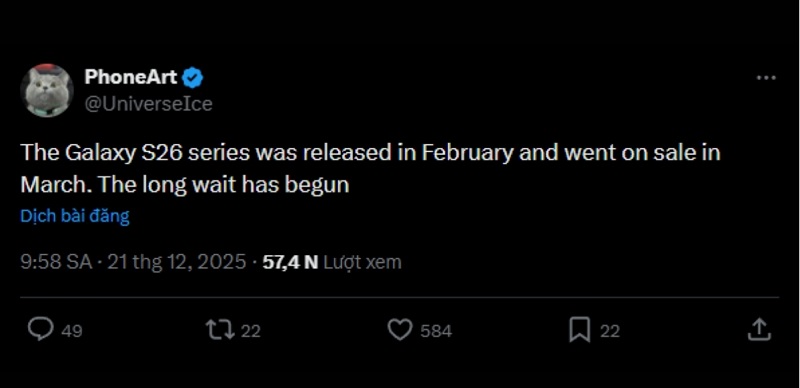 Galaxy S26 series ra mắt vào cuối tháng 2/2026