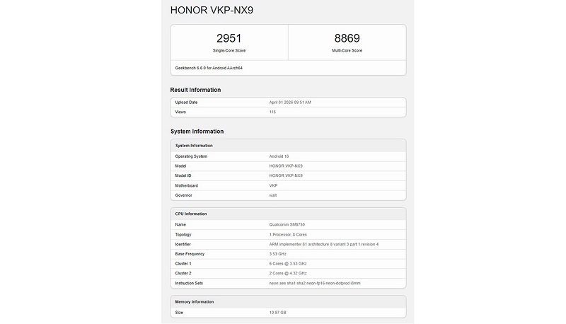 Điểm Geekbench của điện thoại HONOR 600 Pro