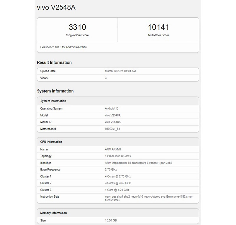 vivo X300s lộ điểm Geekbench ấn tượng